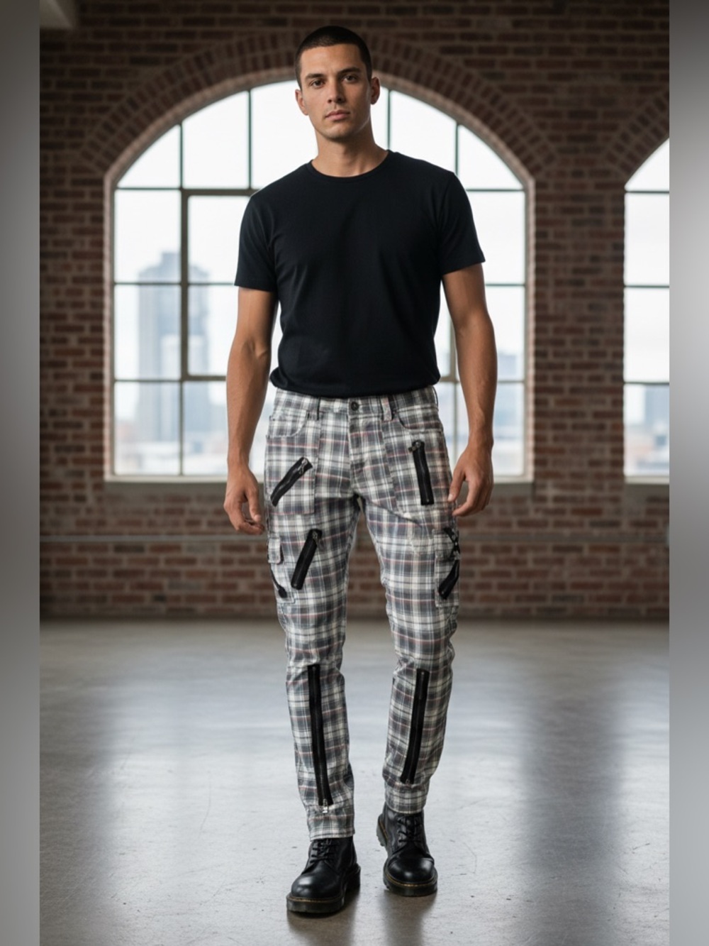 Jewel House Streetwear Brend Cotton Blend Men’s Plaid Cargo Pants 34w/33 L